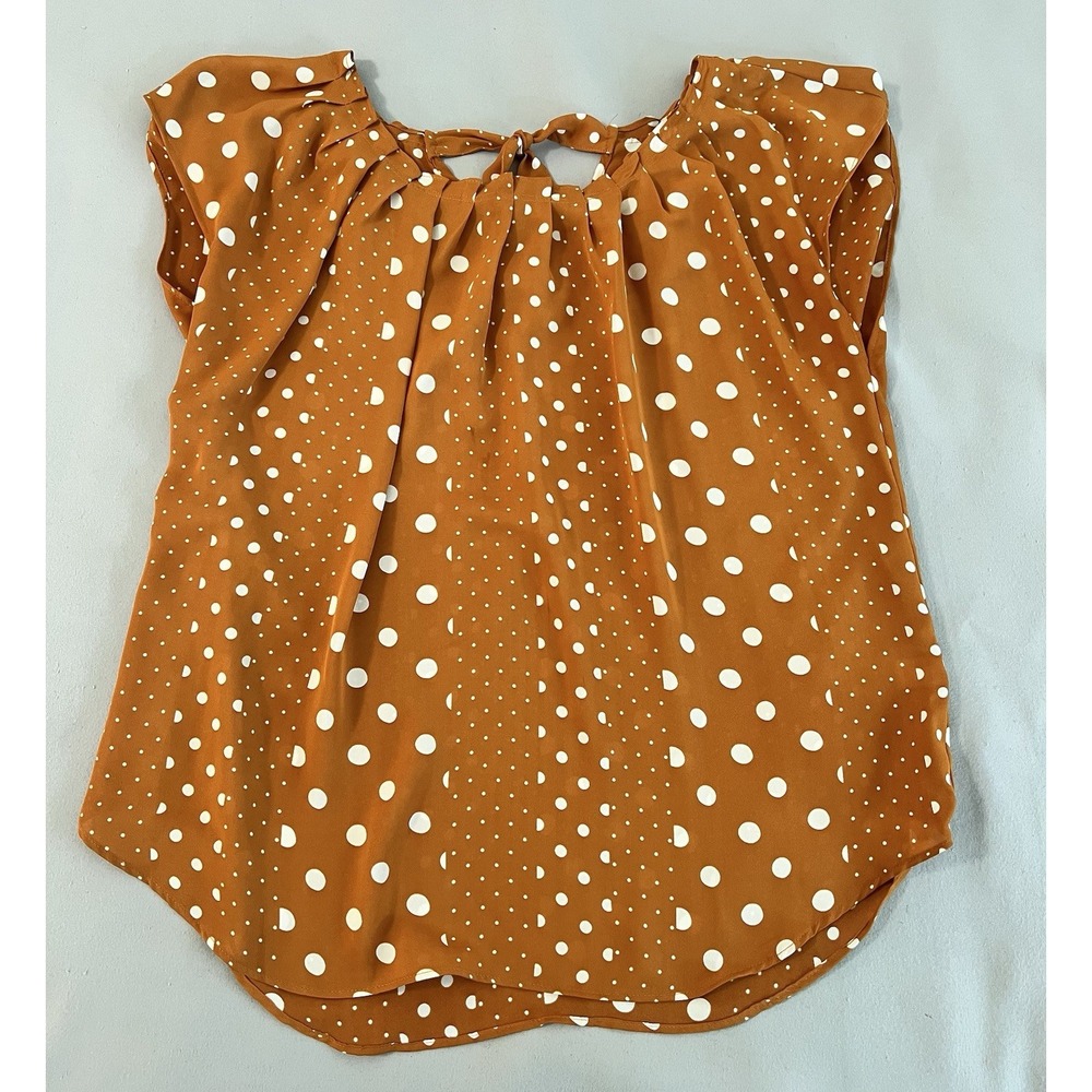 Lauren Conrad mustard orange top Blouse‎ Polka Dots Flowy Relaxed Sz Large - Picture 4 of 10